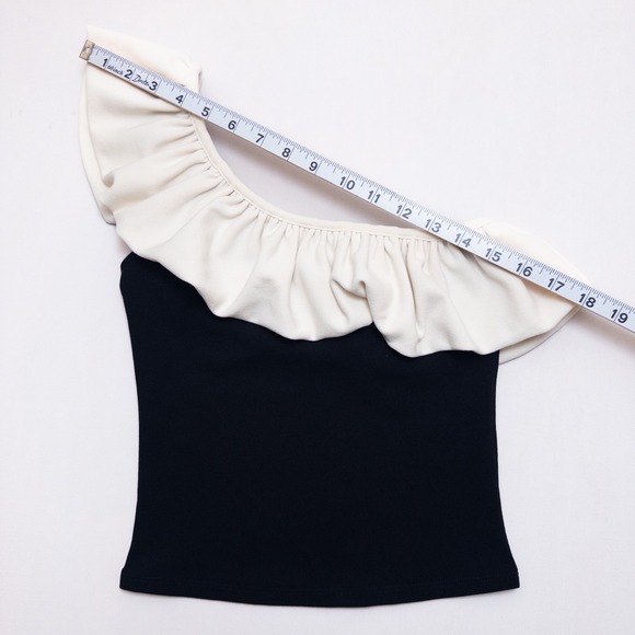 H&M One Shoulder Ruffle Top Black White Asymmetrical Stretch Women's XS - Picture 7 of 10